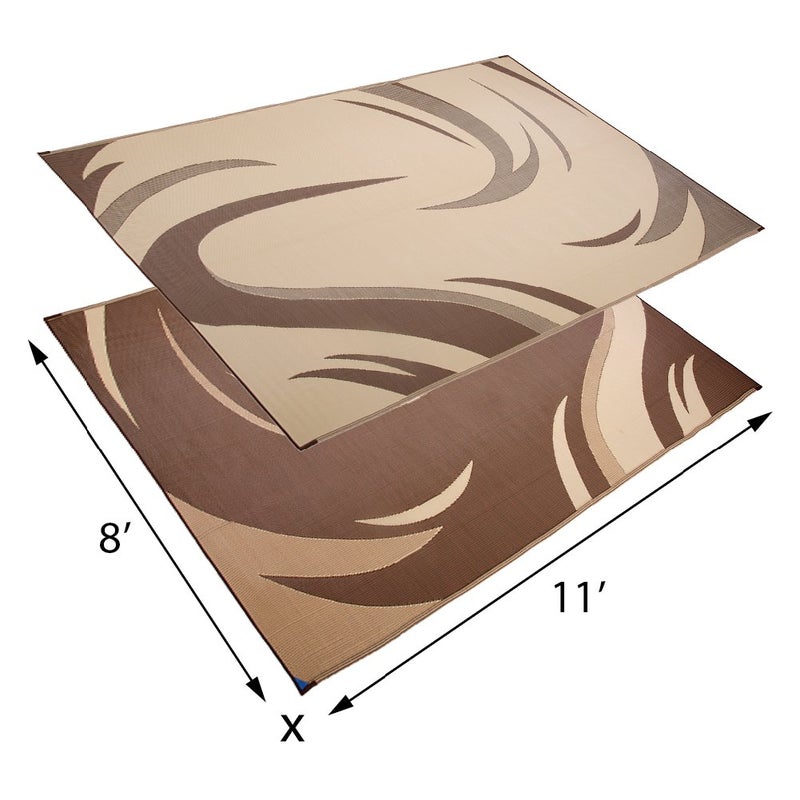 Stylish Camping SD8117 8-Feet x 11-Feet Graphic Swish Outdoor RV Reversible Patio Mat, Brown/Tan - Image 2